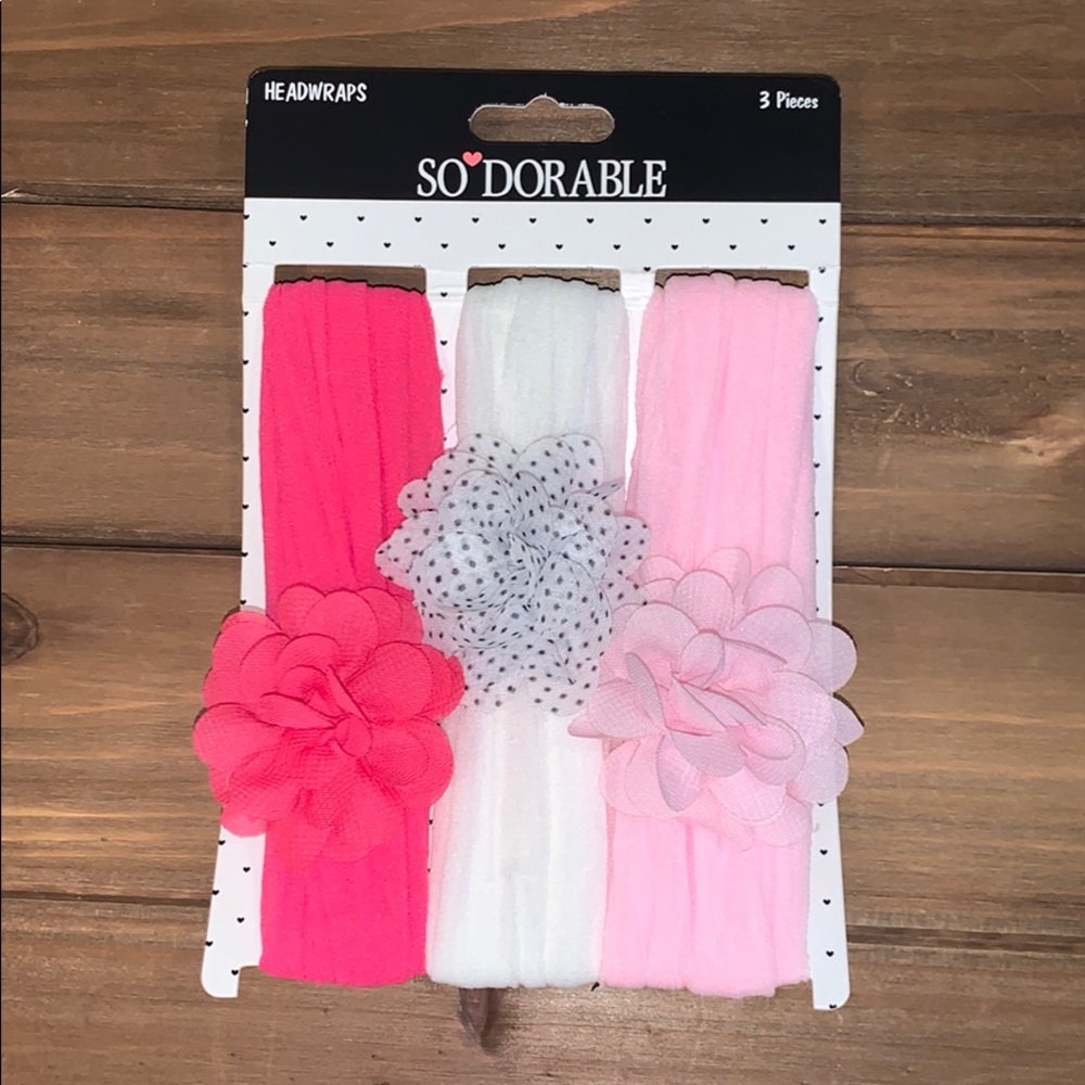 3 pack stretchable baby headbands w/bow